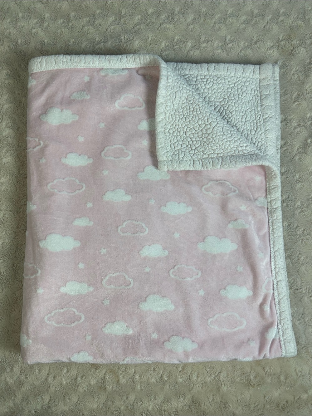 TL Care Pink White Clouds American Baby Company Blanket Sherpa Lovey